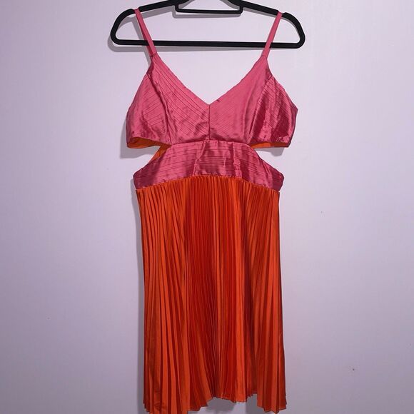 BCBGMaxazria Cut Out Mini Dress Cherry Tomato Women Size 12 Cocktail Event Artsy - Picture 1 of 10